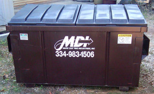 2 cubic yard MDI front load dumpster on site