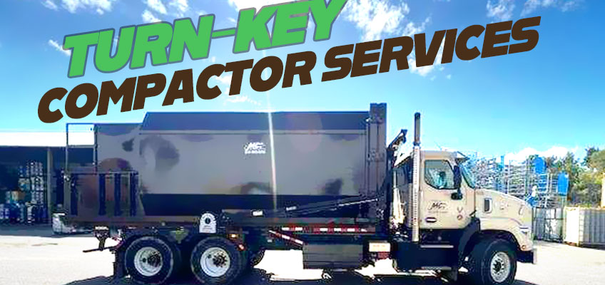 MDI self-contained compactor on MDI roll-off truck